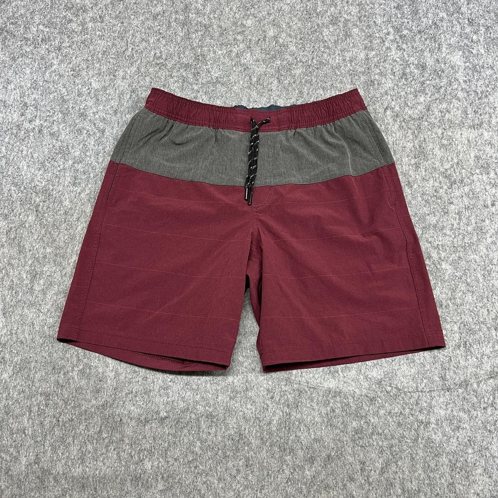 Copper Oak Swim Trunks Mens M Red Gray Colorblock Drawstring Lined Pocket